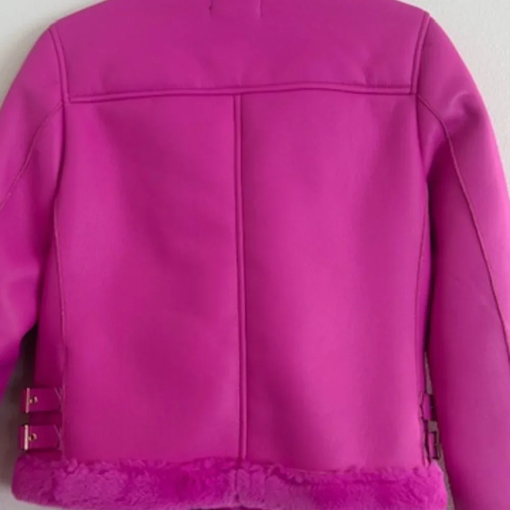 Generation Love Dion Hot Pink Faux Fur Shearling Zip Buckle Moto Jacket NWT XS - Picture 15 of 16
